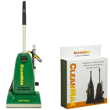 CleanMax Green Nitro Commercial Upright Vacuum with 6 HEPA Bags – Quickdraw Tools, 40’ Cord, Automatic Height Adjustment, Metal Handle, Commercial Durability